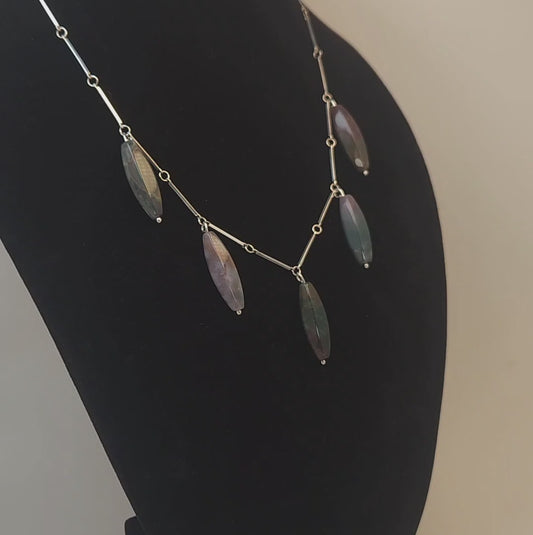 Fancy Jasper 5 Stone Silver Necklace