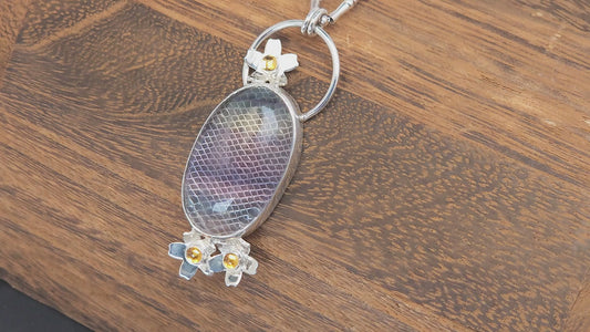 Rainbow Fluorite and Citrine Sterling Silver Pendant